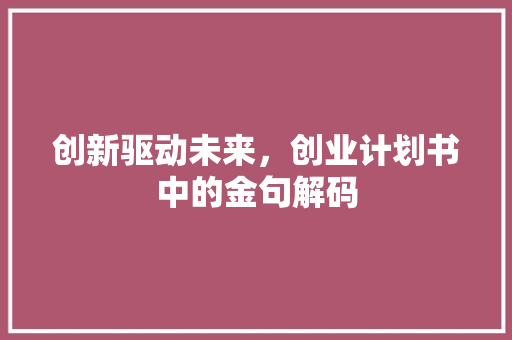创新驱动未来，创业计划书中的金句解码