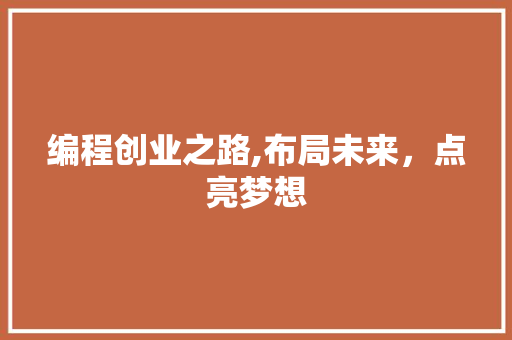 编程创业之路,布局未来，点亮梦想