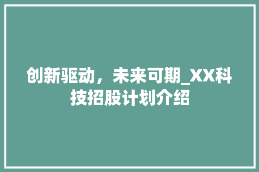 创新驱动，未来可期_XX科技招股计划介绍