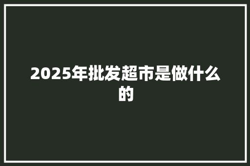 2025年批发超市是做什么的