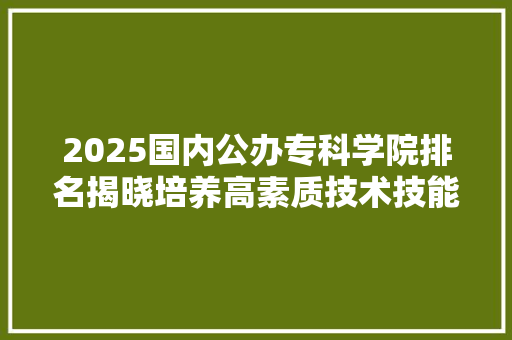 2025国内公办专科学院排名揭晓培养高素质技术技能人才的新高地