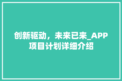 创新驱动，未来已来_APP项目计划详细介绍
