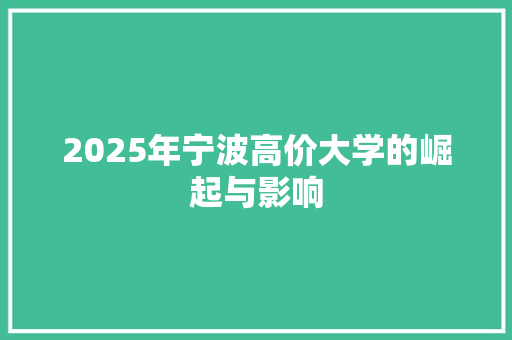 2025年宁波高价大学的崛起与影响