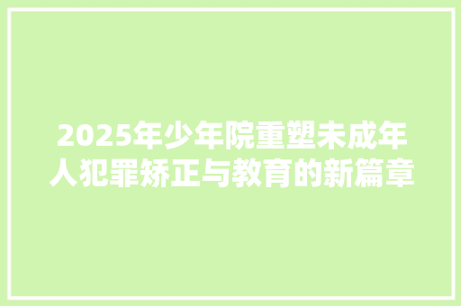 2025年少年院重塑未成年人犯罪矫正与教育的新篇章