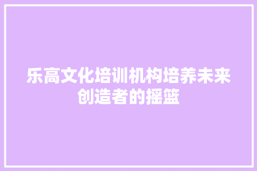 乐高文化培训机构培养未来创造者的摇篮