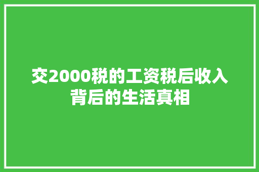交2000税的工资税后收入背后的生活真相