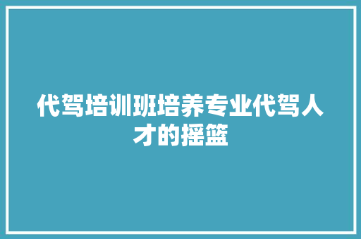 代驾培训班培养专业代驾人才的摇篮