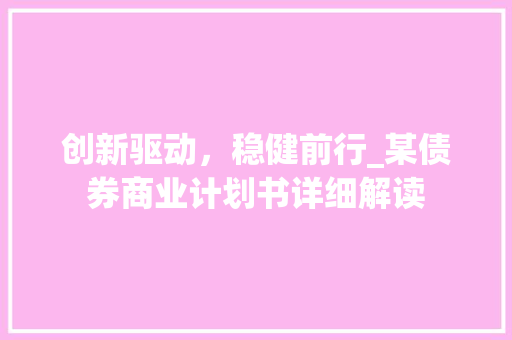 创新驱动，稳健前行_某债券商业计划书详细解读