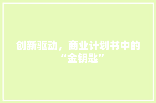 创新驱动，商业计划书中的“金钥匙”