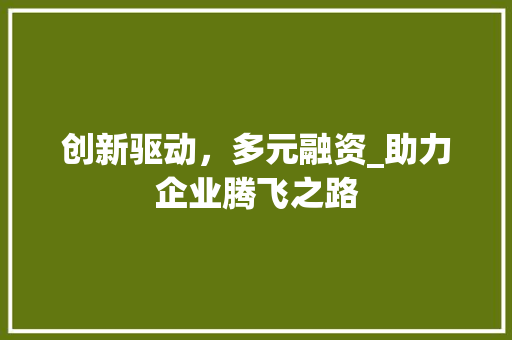 创新驱动，多元融资_助力企业腾飞之路