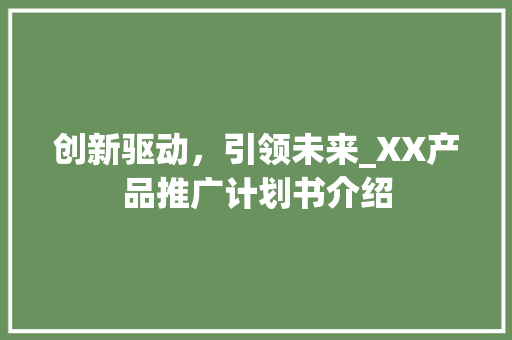 创新驱动，引领未来_XX产品推广计划书介绍