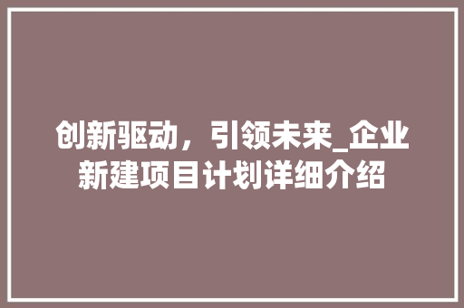 创新驱动，引领未来_企业新建项目计划详细介绍
