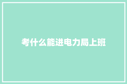 考什么能进电力局上班