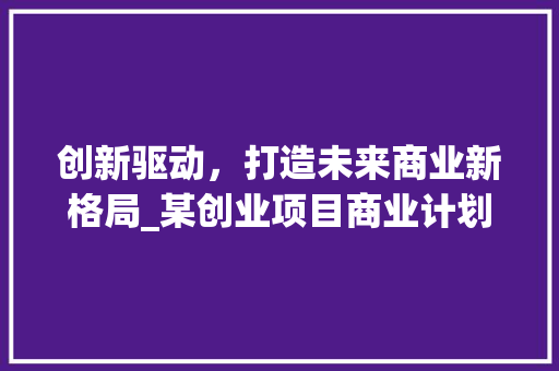 创新驱动，打造未来商业新格局_某创业项目商业计划书介绍
