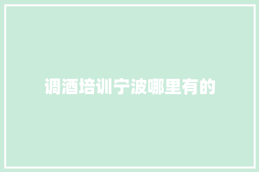 调酒培训宁波哪里有的 职场应用