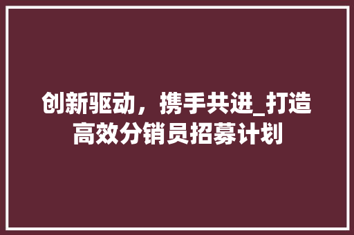 创新驱动，携手共进_打造高效分销员招募计划