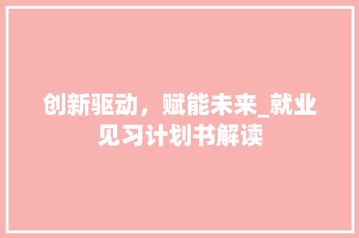 创新驱动，赋能未来_就业见习计划书解读