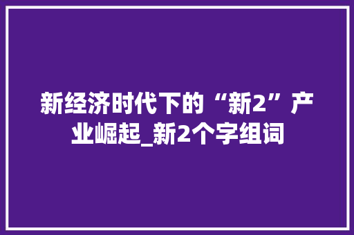 新经济时代下的“新2”产业崛起_新2个字组词