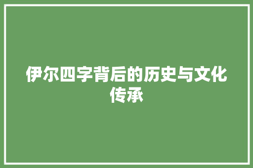 伊尔四字背后的历史与文化传承