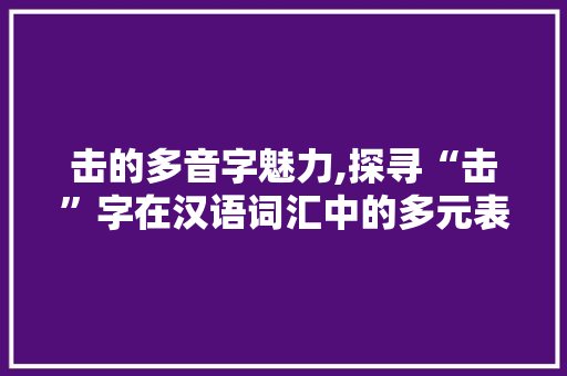 击的多音字魅力,探寻“击”字在汉语词汇中的多元表达