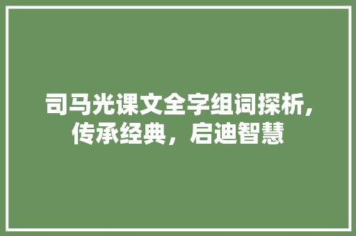 司马光课文全字组词探析,传承经典，启迪智慧