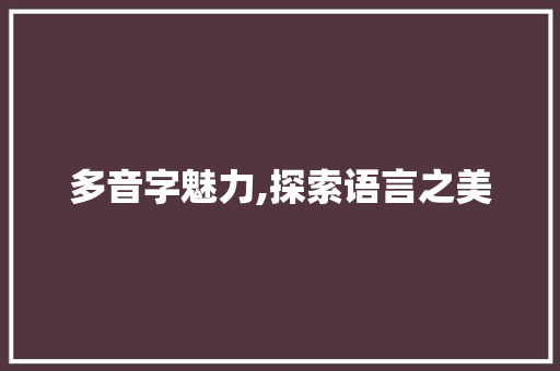 多音字魅力,探索语言之美