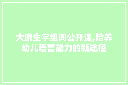 大班生字组词公开课,培养幼儿语言能力的新途径