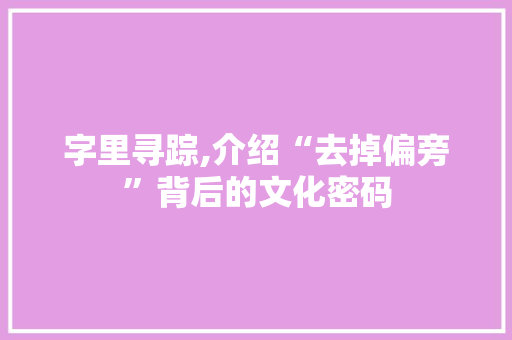 字里寻踪,介绍“去掉偏旁”背后的文化密码