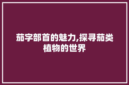 茄字部首的魅力,探寻茄类植物的世界