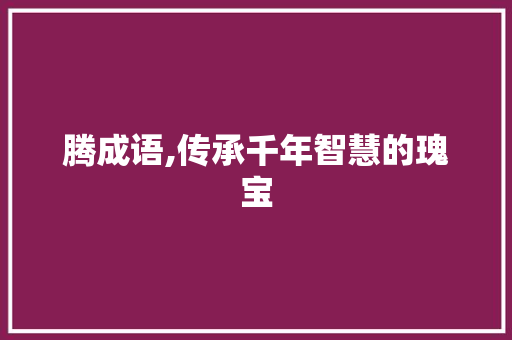腾成语,传承千年智慧的瑰宝