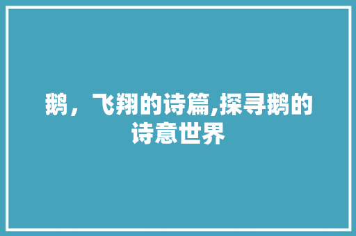 鹅，飞翔的诗篇,探寻鹅的诗意世界