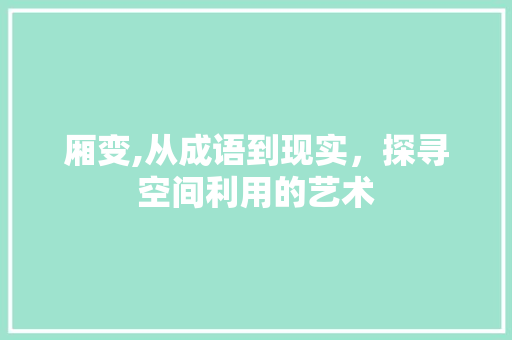 厢变,从成语到现实，探寻空间利用的艺术