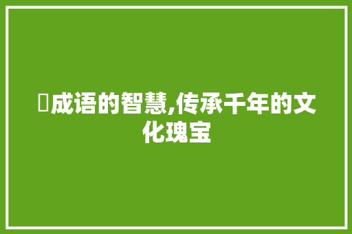 嫤成语的智慧,传承千年的文化瑰宝