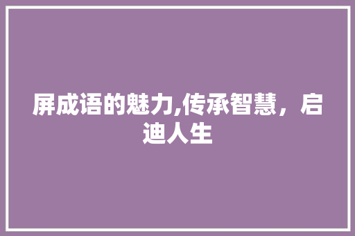 屏成语的魅力,传承智慧，启迪人生