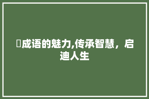 惢成语的魅力,传承智慧，启迪人生