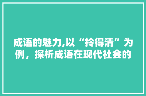 成语的魅力,以“拎得清”为例，探析成语在现代社会的应用与价值