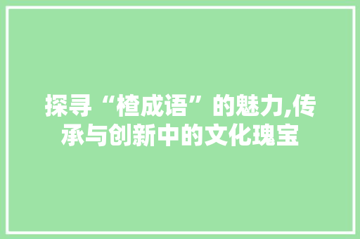 探寻“楂成语”的魅力,传承与创新中的文化瑰宝
