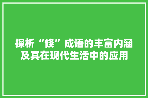 探析“倏”成语的丰富内涵及其在现代生活中的应用