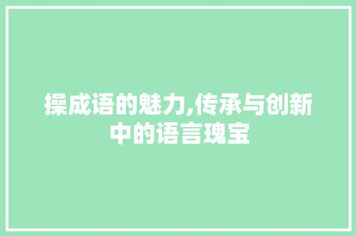 操成语的魅力,传承与创新中的语言瑰宝
