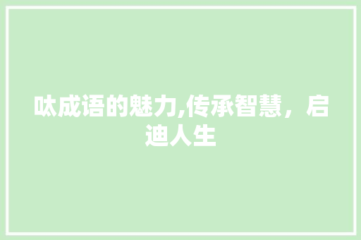 呔成语的魅力,传承智慧，启迪人生