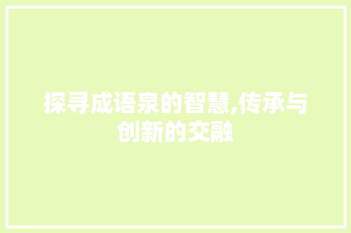 探寻成语泉的智慧,传承与创新的交融 职场应用