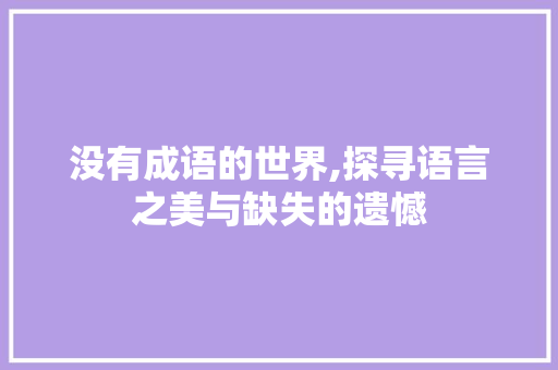 没有成语的世界,探寻语言之美与缺失的遗憾