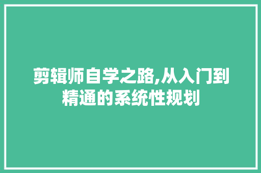 剪辑师自学之路,从入门到精通的系统性规划