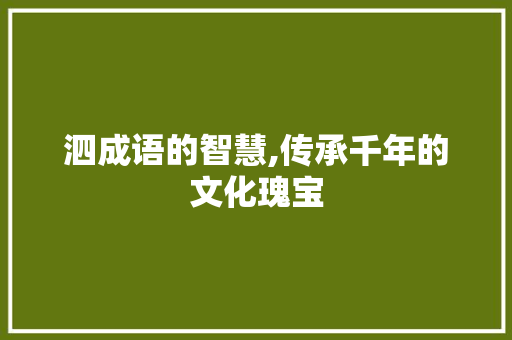 泗成语的智慧,传承千年的文化瑰宝