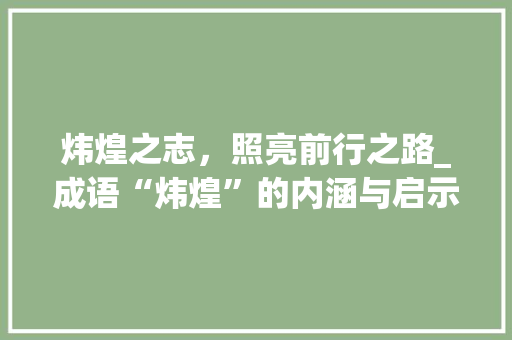 炜煌之志，照亮前行之路_成语“炜煌”的内涵与启示