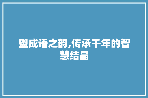 盥成语之韵,传承千年的智慧结晶