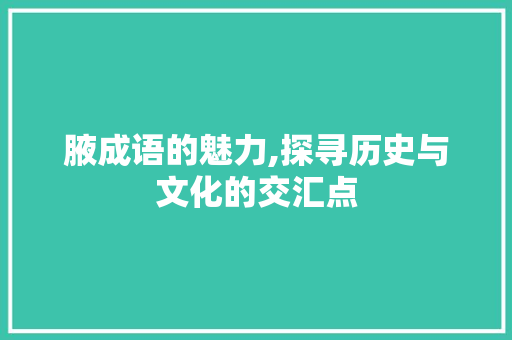 腋成语的魅力,探寻历史与文化的交汇点