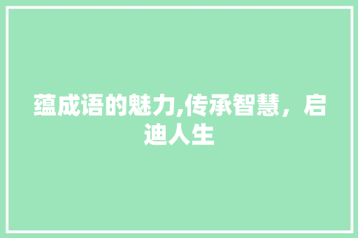 蕴成语的魅力,传承智慧，启迪人生