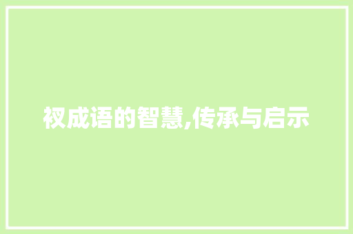 衩成语的智慧,传承与启示