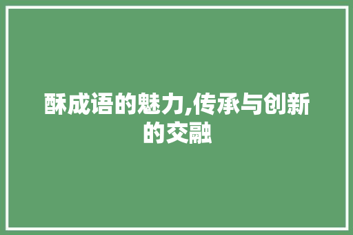 酥成语的魅力,传承与创新的交融